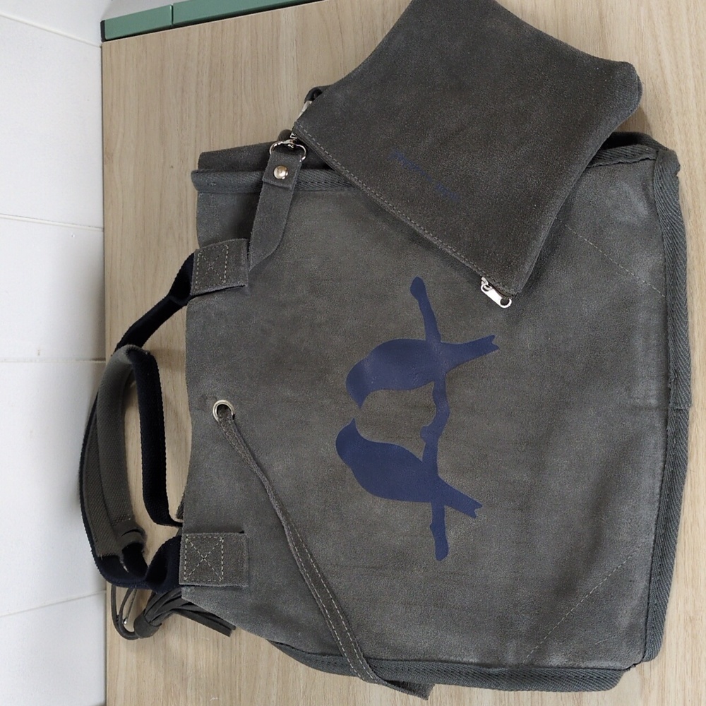Gray Suede Tote Bag with Canvas Handles